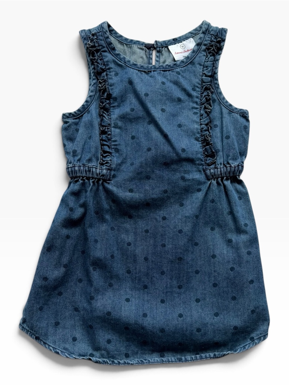 Hanna Andersson Dark Blue Denim-Effect Polka Dot Sleeveless Dress